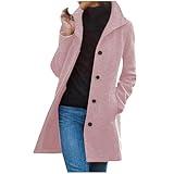 prime member deals of the day today only Womens Winter Wool Blend Coat Solid Single Breasted Stand Collar Pea Coat Casual Loose Thicken Warm Trench Coat fall coat Pink M