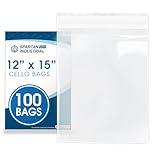 Spartan Industrial - 12" X 15" (100 Count) Crystal Clear Resealable Cello Poly Bags for Packaging, Clothing & T Shirts - Self Seal & Reinforced