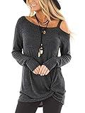 TEMOFON Women's Clothes Fall 2023 Winter Trendy Clothing Cute Long Sleeve Casual Shirts Twist Knot Tunic Blouse Dark Grey M