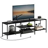 HOOBRO TV Stand with Power Outlets to 75 Inches, TV Console Table with Open Storage Shelves Cabinet, Industrial Media Entertainment Center for Living Room Bedroom, Black BB80DS01