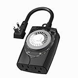 HBN Outdoor Timer Outlet Waterproof, 24 Hour Mechanical Light Timers for Electrical Outlets Outdoor Weatherproof, 2 Grounded Outlets for Christmas Lights, Holiday Decorations, 15A 1/2HP