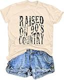 QLIPIN Raised on 90s Country Shirt Womens: Vintage Country Music Shirts Concert Top Casual Short Sleeve Tee Tops Apricot