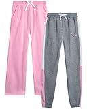 Reebok Girls' Sweatpants - 2 Pack Active Pull On Fleece Joggers and Wide Leg Jogger Pants with Pockets (Sizes: 4-16), Size 10, Medium Grey Heather/Pink