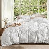 Bedsure Boho Duvet Cover Queen Size - Boho Bedding, Tufted Queen Duvet Cover for All Seasons, 3 Pieces Embroidery Shabby Chic Home Bedding,Comforter Not Included (White, 90" x 90")