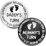 Hicarer 2 Pieces Fun New Parents Decision Coin Double Sided Decision Making Coin New Baby Pregnancy Gift for First Time Mommy Daddy Push Present for Christmas Thanksgiving Sliver and Black