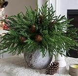 Artificial Christmas Norfolk Pine Stems Branches for Vases,12 Bundles Faux Fake Greenery Evergreen Real Touch Feel Green Branch with Pinecones for Holiday Winter Table Xmas Decorating