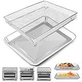 Air Fryer Basket Tray Replacement for Cuisinart TOA-60 TOA-65 TOA-70 Toaster Air Fryer Convection Oven, 12.2 * 11'' Mesh Air Fryer Steel Basket Wire Rack Accessories Parts, Dishwasher Safe