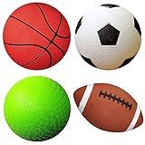 AppleRound Pack of 4 Sports Balls with 1 Pump for Toddlers and Kids: 1 Each of 5-Inch Soccer Ball, 5-Inch Basketball, 5-Inch Playground Ball, and 6.5-Inch Football