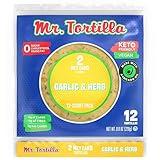 Mr. Tortilla Low Carb Keto Soft Taco Shells, Vegan, Quesadillas, Burritos, Heathy Bread Alternative, 2 Net Carbs, Delicious Small Batch Kosher Wraps - (Garlic & Herb, 12 Count)