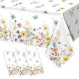 Utolily 3 Pieces Wildflower Tablecloths Spring Floral Baby Shower Birthday Tablecover Plastic Disposable Rectangle Table Covers for Spring Summer Picnic Wedding Tea Party