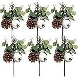 Adurself 6PCS Greenery Stems Artificial Eucalyptus Leaves Fall Picks with White Pumpkin Pinecones for Wedding Table Decor Autumn Thanksgiving Day Flower Arrangements Wreaths Indoor Outdoor Home Decor