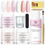 Saviland Acrylic Nail Kit Starter: Clear Pink Nude Acrylic Nail Kit Acrylic Powder & Monomer Acrylic Nail Liquid Acrylic Nail Brush Nail Files Forms Press On Nails Kits Acrylic Set Home Practice