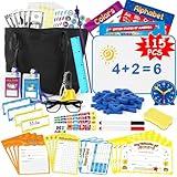 Edulok 115 PCS Pretend Play Teacher Set for Kids, with Magnetic Numbers, Bell, Money Games, Alphabet Posters, USA Maps, Learning Education Toys Kindergarten Classroom School Supplies Toys Playset Kit