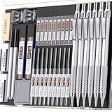 34Pcs Art Metal Mechanical Pencil Set, 3PCS Art Drafting Pencils 0.5, 0.7, 0.9MM & 3PCS 2MM Mechanical Drawing Pencils with 384PCS Leads (6B 4B 2B HB 2H 4H Color) for Writing Sketching Drawing silver