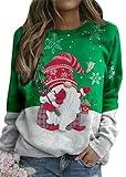 HEBBE Christmas Gnome Sweatshirt for Women Santa Claus Snowflake Graphic Sweatshirts Cute Holiday Sweater Pullover Tops Green