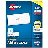 Avery Easy Peel Printable Address Labels with Sure Feed, 1" x 2-5/8", White, 3,000 Blank Mailing Labels for Inkjet Printers (8460)