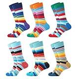 BONANGEL Men's Fun Dress Socks-Colorful Funny Novelty Crew Socks Pack,Crazy Socks Gifts for Men (6pairs-coloredstripe3)