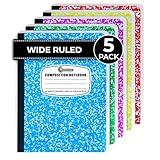 Rosmonde 5 Pack Composition Notebook Wide Ruled, 200 Pages (100 Sheets), 9-3/4x7-1/2, Notebooks for Work, Back to School Supplies, Hard Cover Composition Books, Notebooks for Women, Colors May Repeat