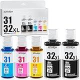 Osinkjet 31 Ink Bottle Set, 32XL Black Ink Bottle Compatible for HP Smart Tank 7602 6001 5101 5000 7300 7301 520 580, 31 32 XL Ink Bottles Set for Smart Tank Plus 651 551 Refill