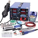 YIHUA 853D 2A USB SMD Hot Air Rework Soldering Iron Station, DC Power Supply 0-15V 0-2A with 5V USB Charging Port and 35 Volt DC Voltage Test Meter