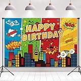 7x5ft Superhero Theme Backdrop for Children Boys Super Heros Comic Skyline Happy Birthday Party Supplies Decoration Baby Shower Backdrop Hero City Banner Decor Photography Backdrop