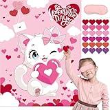 Valentines Games for Kids Pin The Heart on The Cat Game Reusable Pin The Heart on The Cat for Valentines Day Party Favor Supplies