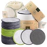 Greenzla Reusable Makeup Remover Pads, Washable Bamboo Cotton Rounds with Mesh Laundry Bag, Travel Pouch, Pad Holder - Reusable Cotton Rounds for All Skin Types - Perfect for Face Care, 30 Pack