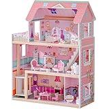 ROBUD Wooden Dollhouse, Doll House Playset with 24-pcs Exquisite Accessories, Working Elevator, Gift for Ages 3+