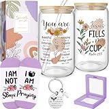 Christian Gifts for Women Faith, Inspirational Gifts Religious Gifts for Women, Catholic Spiritual Gifts Birthday Christmas Gifts for Women Mom Sister Best Friends Wife Coworkers w/ 16Oz Can Glass Cup