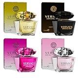 Versace Perfume for Women Set of 4 Mini, Bright Crystal, Yellow Diamond, Crystal Noir, Bright Crystal Absolu, Perfume for Women Fragrance Sampler Set Designer Womens Samples (4 Count, 0.17 oz)