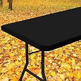 Smiry Rectangle Tablecloth, Elastic Fitted Flannel Backed Vinyl Tablecloths for 6ft Folding Tables, Waterproof Wipeable Table Covers for Indoor, Outdoor, Picnic and Camping (Black, 30"x72")