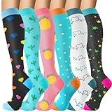 OUIVIAL 6 Pairs Compression Socks for Women Men 20-30mmhg Graduated Support Knee High Socks for Nurse Travel Flight