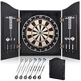 Yirinatek Sisal Dart Board Cabinet Sets, Decorative Dart Boards for Adults [12*Steel Darts] - Wooden Dartboard Cabinet with Integrated Scoreboard for Family Game Rooms (Black)