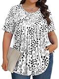 Womens Plus Size Tops Tunic Short Sleeve Crew Neck Shirts Casual Soft Blouse Lovely Love 3X