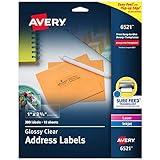 Avery Printable Address Labels with Sure Feed, 1" x 2-5/8", Glossy Clear, 300 Blank Mailing Labels for Laser and Inkjet Printers (6521)