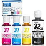 31 32XL Ink Bottle Set Refill for HP Smart Tank 5000 7301 651 7001 7602 6001 551 5101 7300 5102 7302 7601 6002 5103 755 757 Printer, Black CMY