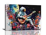 Banksy Canvas Wall Art Astronaut Guitar Graffiti Street Painting Pictures Wall Decor Space Pop Culture Prints Modern Artwork Home Decoration For Bathroom Bedroom Living Room Office 16"x12"