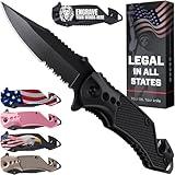 Legal Pocket Knife with 2.95” Serrated Blade, Glass Breaker, Seat Belt Cutter - EDC Sharp Folding Knives with Portable Clip - Small Tool for Tactical Camping Survival Hiking - Gifts for Men 6680