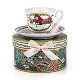 STP GOODS Bone China Tea/Coffee Cup and Saucer in Gift Box Fine Bone China Coffee Cup with Saucer Tea Cup and Saucer Set of One,Porcelain Cup and Saucer (Running Horse)