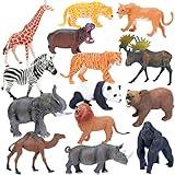 BOLZRA Safari Animals Figures Toys, Realistic Jumbo Wild Zoo Animal Figurines Plastic African Jungle Animals Playset for Kids Toddlers, 14 Piece Gift Set