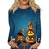 Womens Clothes, Halloween Tshirt Amazon Overstock Outlet Store Long Sleeve Shirt Trendy Halloween Printed 2024 Tshirt O-Neck Halloween Costumes for Women Women T Shirt(Blue,5X-Large)