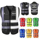 Custom Logo Safety Vest for Men Personalized High Visibility Protective Workwear Vest with Reflective Strip 5 Pockets Construction Uniform