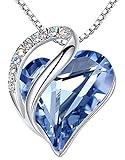 Leafael Holiday Gift Necklaces for Women, Infinity Love Light Sapphire Blue Heart Pendant, Birthstone Crystal for March & December, Silver Plated 18" + 2" Chain, Christmas Jewelry or Birthday Gifts