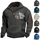 Black Deals Friday 2024 Mens Quarter Zip Pullover Casual Jackets for Men Vintage American Flag Graphic Sweatshirts Winter Fashion Waffle Knit Long Sleeve Shirts Grey-A Pro CLB Heavyweight