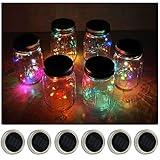 Decorman Solar Mason Jar Lid Lights, 6 Pack 10 LED Waterproof String Fairy Star Firefly Jar Lids Lights for Patio Garden Yard Lawn Party Wedding Christmas Decoration(Jars & Hangers Not Included)