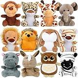 Arrozon 12 Pcs Small Stuffed Animals Bulk, Stocking Stuffers for Kids, Mini Stuffed Animals, 4 Inch Safari Stuffed Animals, Stocking Stuffers for Toddlers