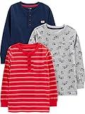 Simple Joys by Carter's Boys' 3-Pack Long Sleeve Shirts, Navy/Red Double Stripe/Grey Dogs, 6