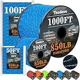 Reflective Paracord Rope 850Ib, 50/100/200/500/1000ft 4MM 11 Strand para Cords Lanyard Utility Parachute Cord for Tent Camping Hiking Survival Tactical Clothesline DIY Projects (Blue, 200FT)