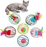 QUVOVID Cat Toys 6 Packs Cat Ball Toys, Metal Cage Balls with Mice & Bells, Cat Toys for Indoor Cats and Kitten, Interactive Cat Toys Cat Bell Balls, Mouse Toys, Kitten Toys Promote Physical Exercise