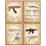M16, AK47 Guns Patent Print Set - Famous Military Weapons - Firearms Wall Art, Home Decor - Unique Room Decoration for Office, Man Cave, Den - Gift for 2nd Amendment Fan, Veterans, Men, Teens, Boys